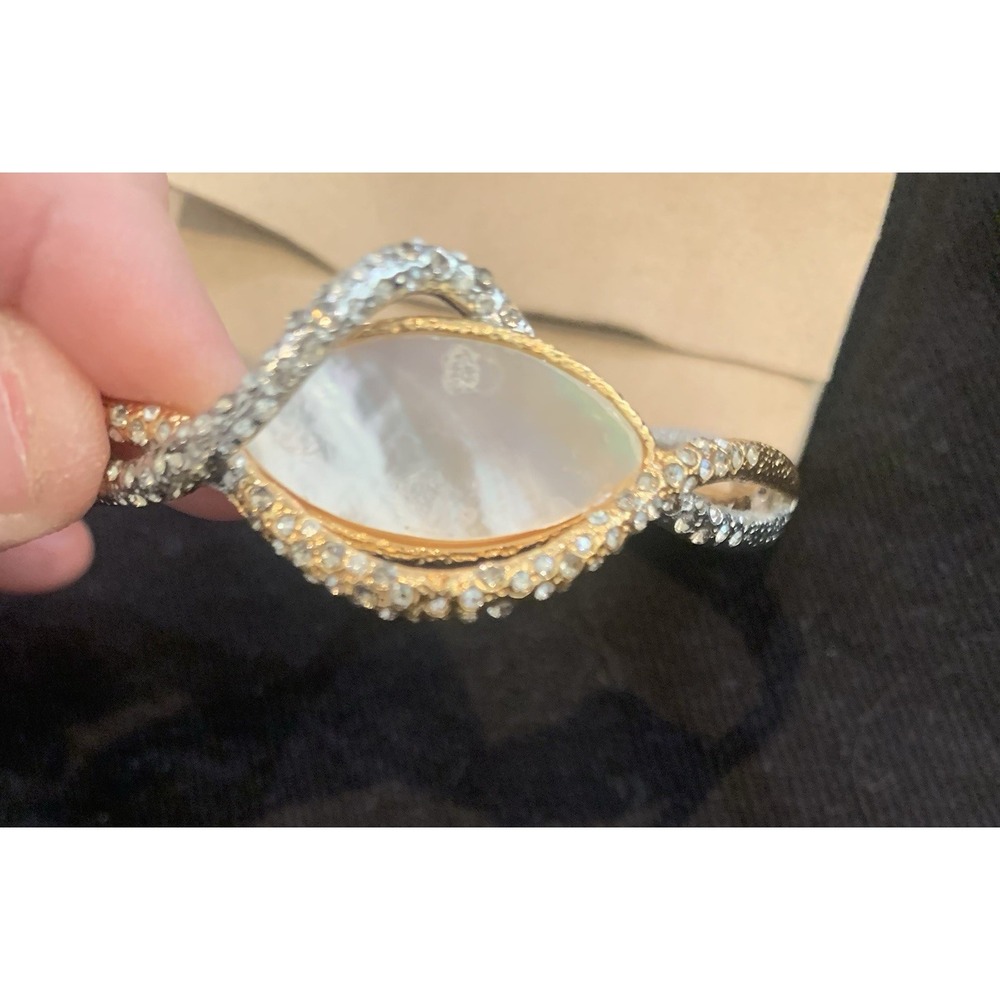 Alexis Bittar Signed Mother Of Pearl Cuff Bracelet Magnetic Closure Mixed Metal - Picture 2 of 8